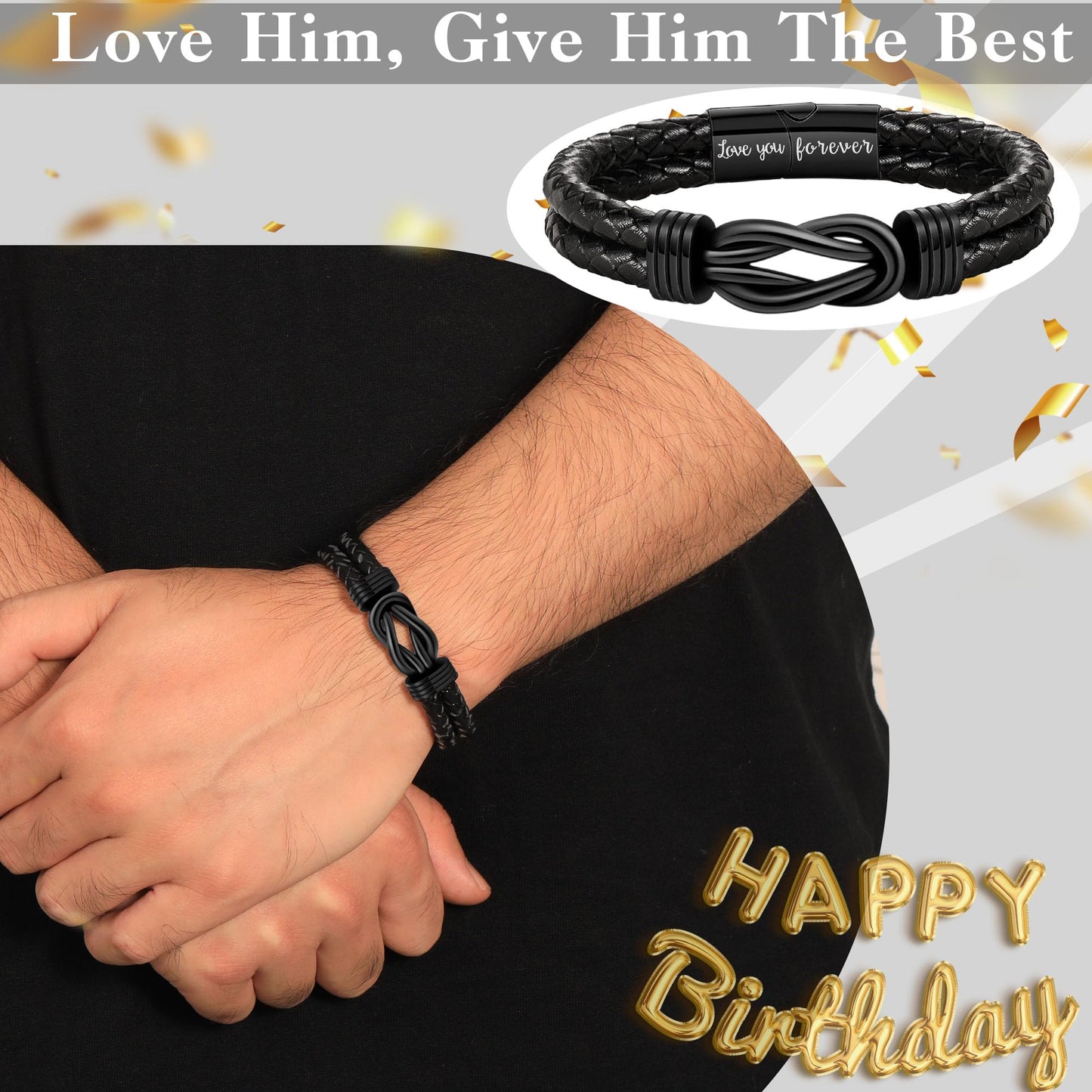21st Birthday Gifts for Him, Birthday Gifts for Boyfriend Leather Bracelets for Men 21 Year Old Son Grandson Nephew Cousin Bracelet Brother Birthday Gift