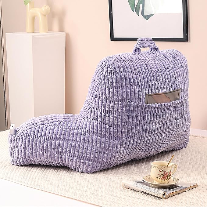 PAJEO Reading Pillow for Sitting in Bed, Large Backrest Reading Pillow with Arm Rest,Back-Rest Support Cushion for Sit Up on Couch, Sofa, and Floor (Light Purple Corduroy, Large(19"))