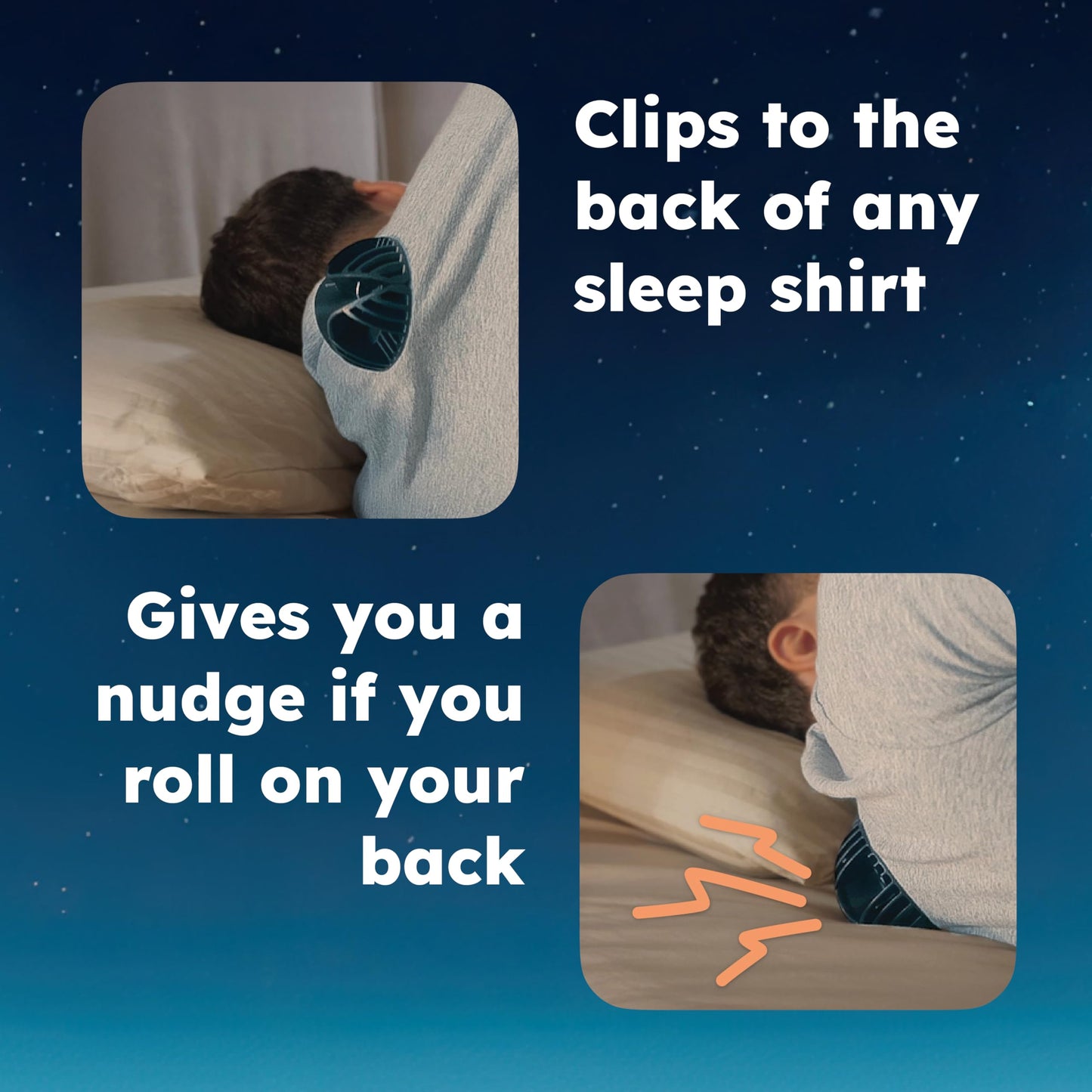 Ball for Side Sleep Posture - Calma Clip v2 by Whole Nights, Sleep Aid for Back Snorers, Anti Snoring Device, Attaches to Any Clothes and Keeps You in a Healthy Sleeping Position