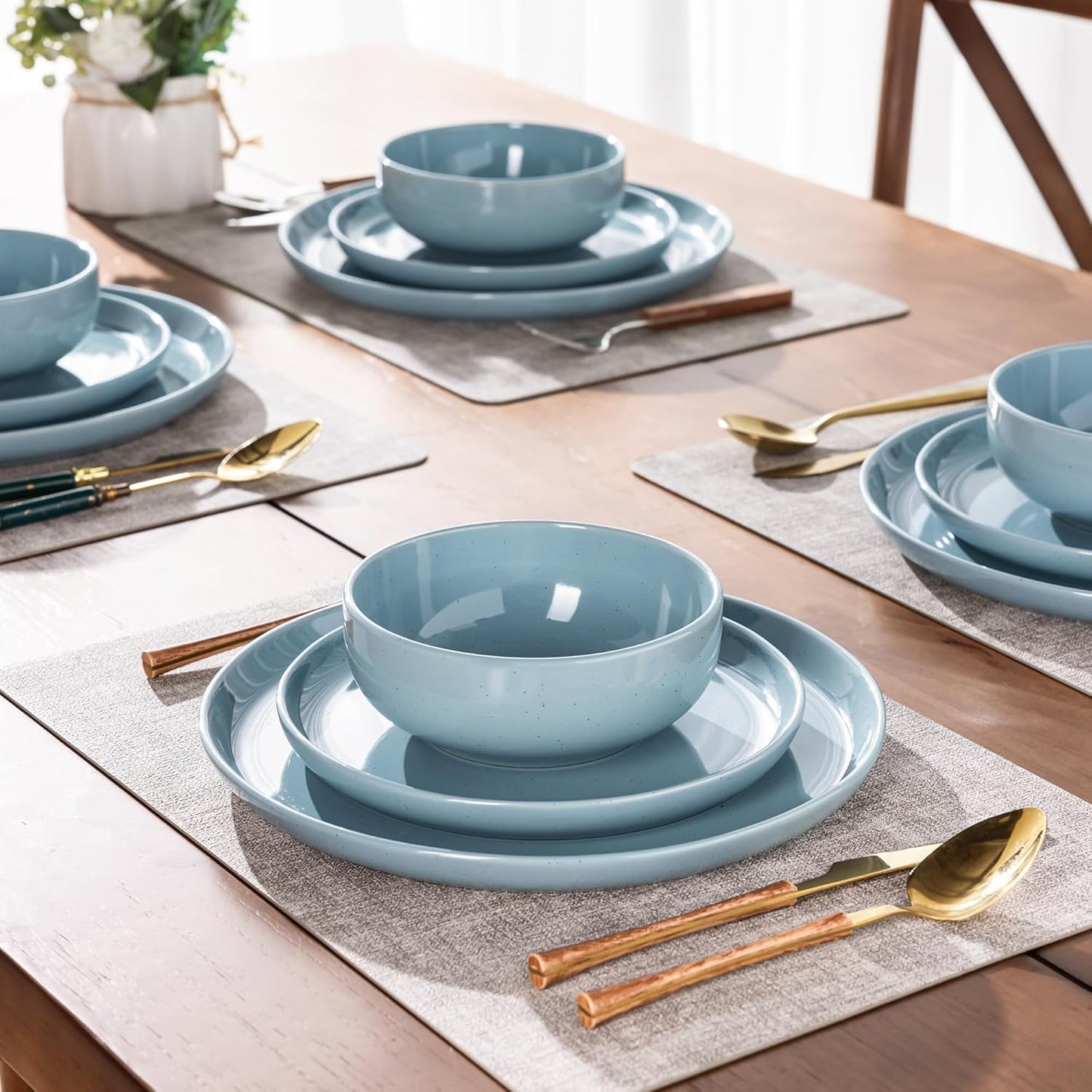 GBHOME Ceramic Dinnerware Set for 4, 12pcs Stoneware Plates and Bowls Sets, Handmade Chip and Scratch Resistant Dishes Set, Dishwasher & Microwave Safe