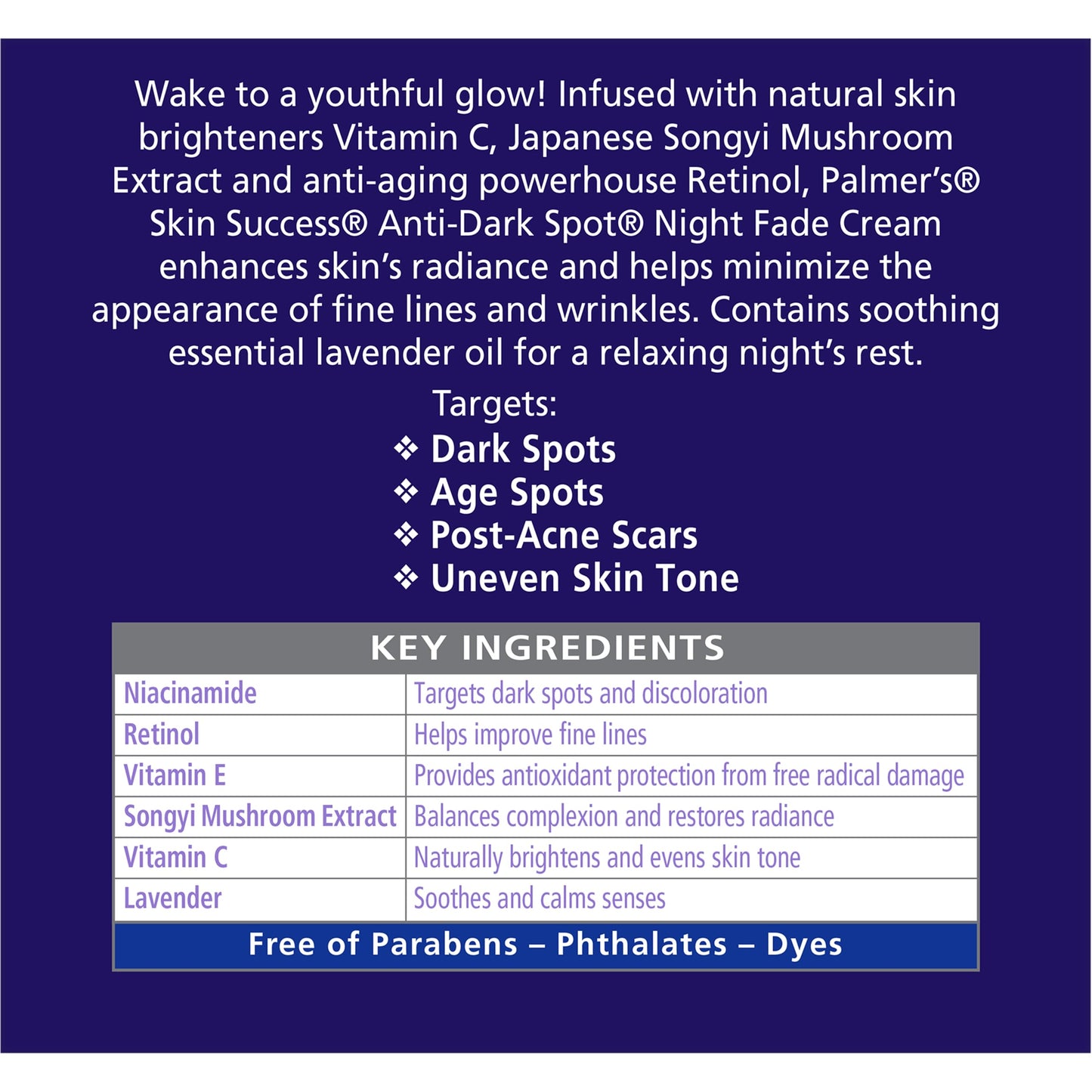 Palmer's Skin Success Anti-Dark Spot Nighttime Fade Cream with Retinol & Niacinamide, Dark Spot Corrector for Face, Night Moistu