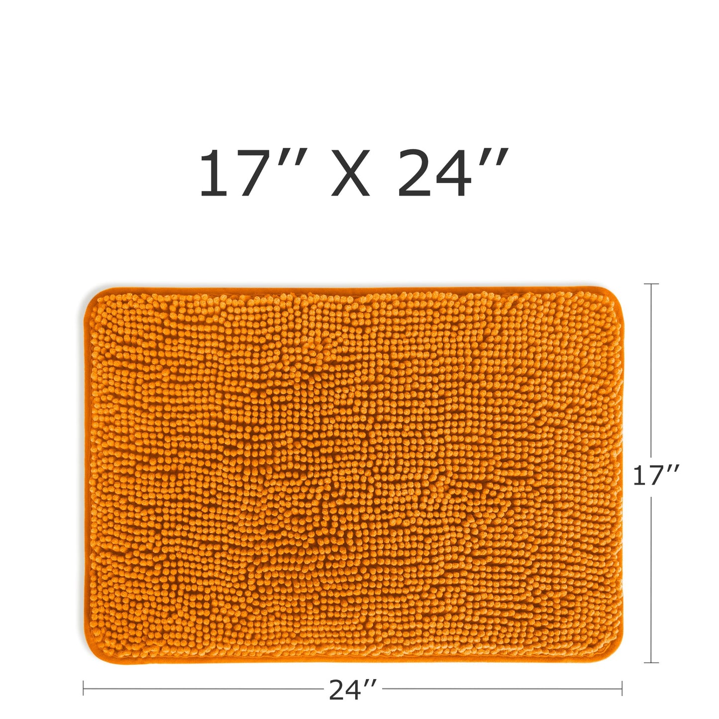 PureSwan Orange Bathroom Rugs – Absorbent and Washable Bath Mat, Non-Slip, Thick Soft Chenille Bath Rugs for Bathroom Floor, Shower, Sink - 17" x 24"