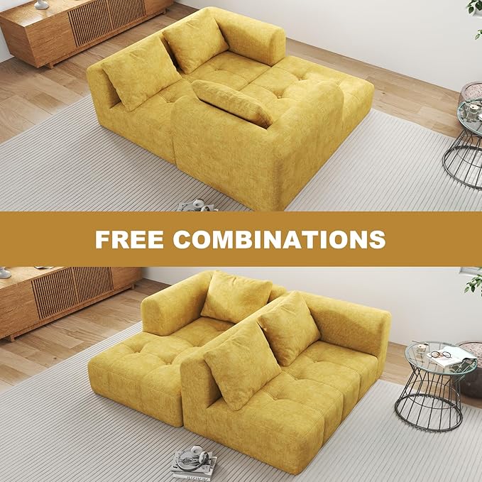 105" Modular Sectional Sofa, Boneless couch for Living Room, Cloud Sectional Couch with Deep Seat, L-Shape Sofa, Upholstered Couches for Living Room Bedroom, No Assembly Required, Yellow (Slub Fabric)
