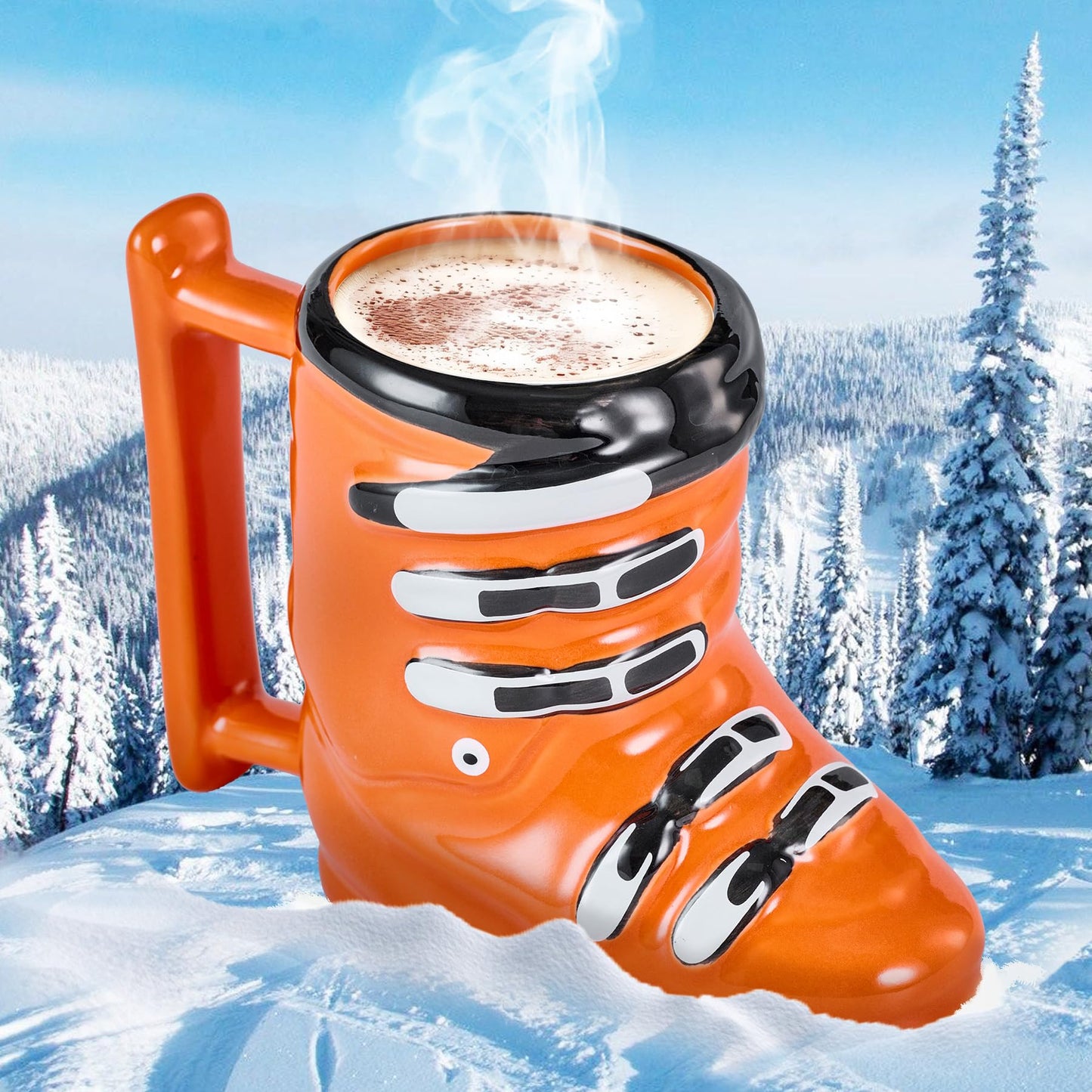 Burns Glass Creative Ski Boot Coffee Mug, 16 Oz Ceramic Mug with Large Handle, Novelty Coffee Cup for Home Office Funny Mugs, Dishwasher Safe, Cute Decoration Mug Gifts for Ski Lovers Skiers Friends