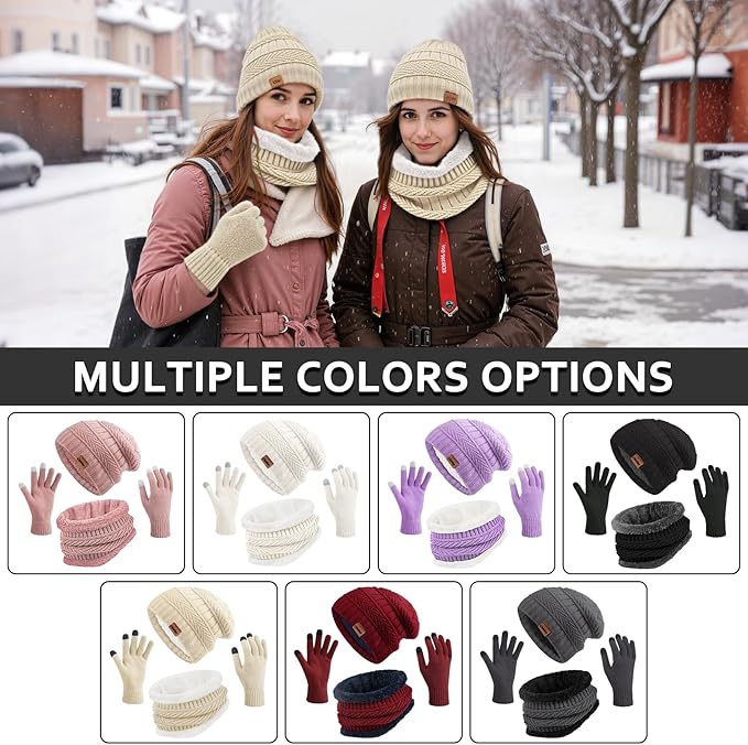 Winter Hats for Women Beanie Hat Warm Thick Knit Skull Cap Hat and Scarf Gloves Sets
