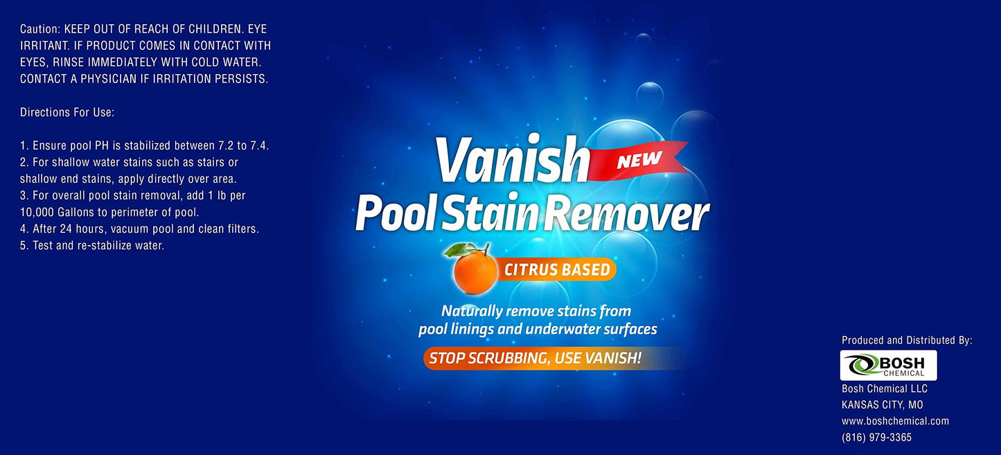 Bosh Chemical Vanish Pool & Spa Stain Remover (2LBS)- Natural Safe Citrus Based, Works Excellent on Vinyl, Fiberglass, and Metals, Removes Rust and Other Tough Stains