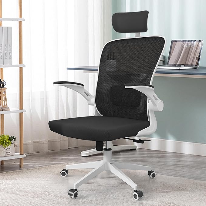 ZYFFHYLAI Office Chair Ergonomic Desk Chair, 350 LBS Mesh Office Chair with Lumbar Support, Comfy Desk Chair with Wheels, Big and Tall Chair for Study Work Gaming (Black+White)