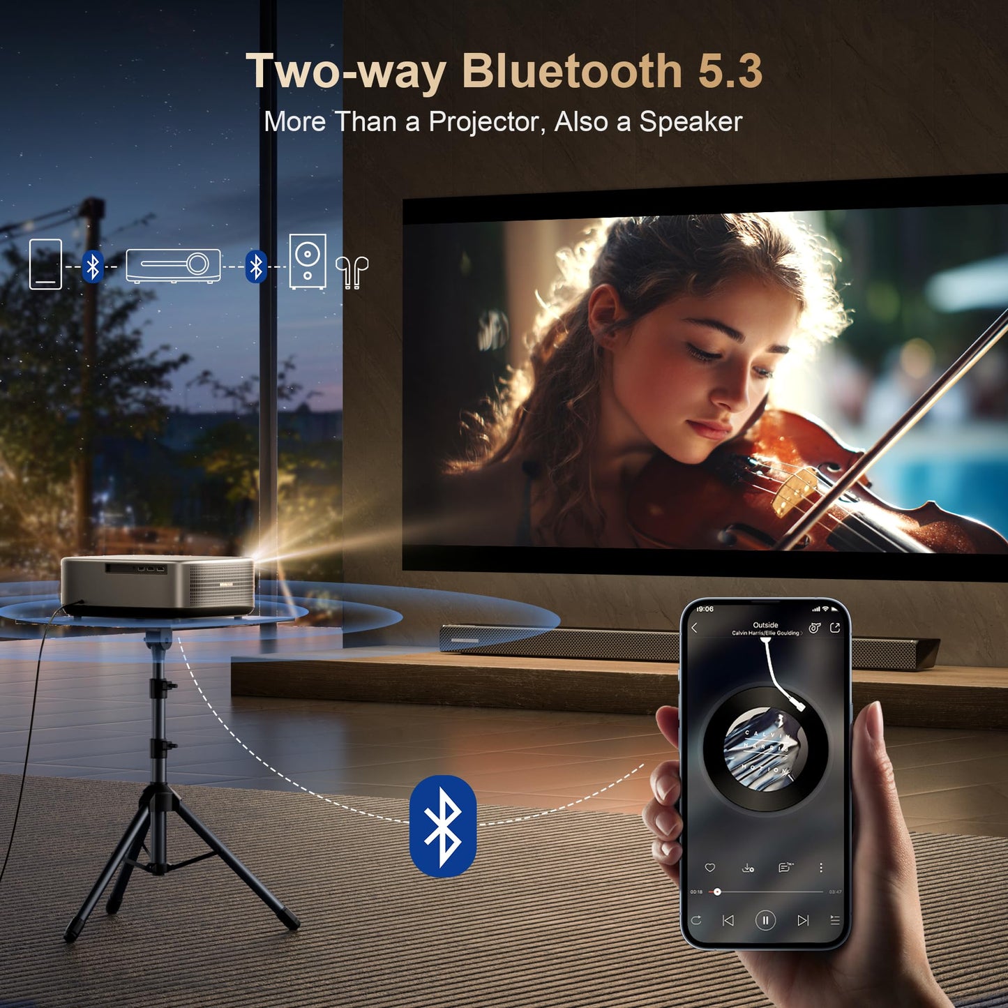 Alvar Smart Projector 2026 Upgraded, 2500 ANSI, 4K Supported, Built in NetfIix App, DoIby Audio & 50W Speakers, Auto Focus, WiFi 6, Bluetooth 5.3, Home Theater & Outdoor Movie Projector, Black