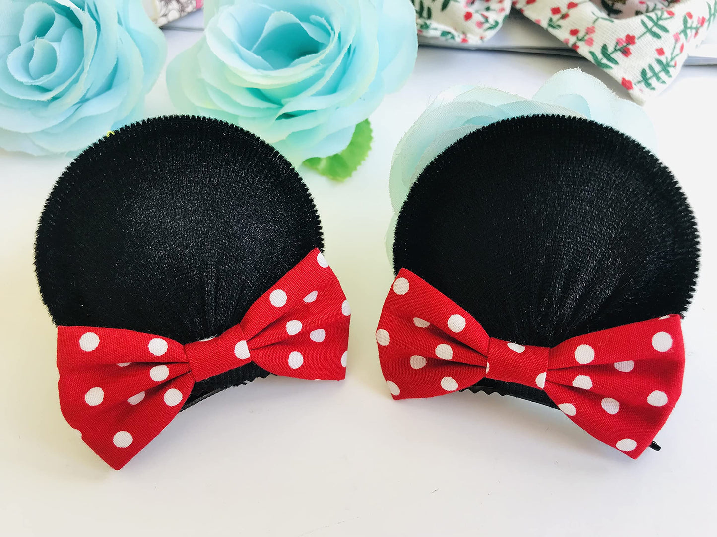 Red Polka Dot Bow Mouse ears Clips for Girls Toddlers Hair Clips Elastic Costume Accessory :M3 (MC Clip)
