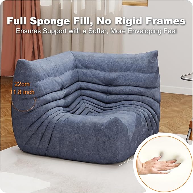 Full Foam Corner Chair β Comfortable Floor Couch for Adults, Waterproof Upholstery, Armless Fireside Lounge Chair for Living Room, Apartment, or Office (Grey)