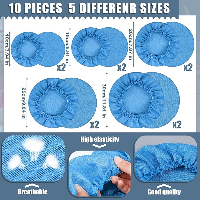 Patelai 10 Pcs Bowl Covers Reusable in 5 Size Stretch Cloth Fabric Elastic Food Storage Bowl Covers Bread Sourdough Lids for Proofing Food Fruits Leftover(Blue,Blue Style)