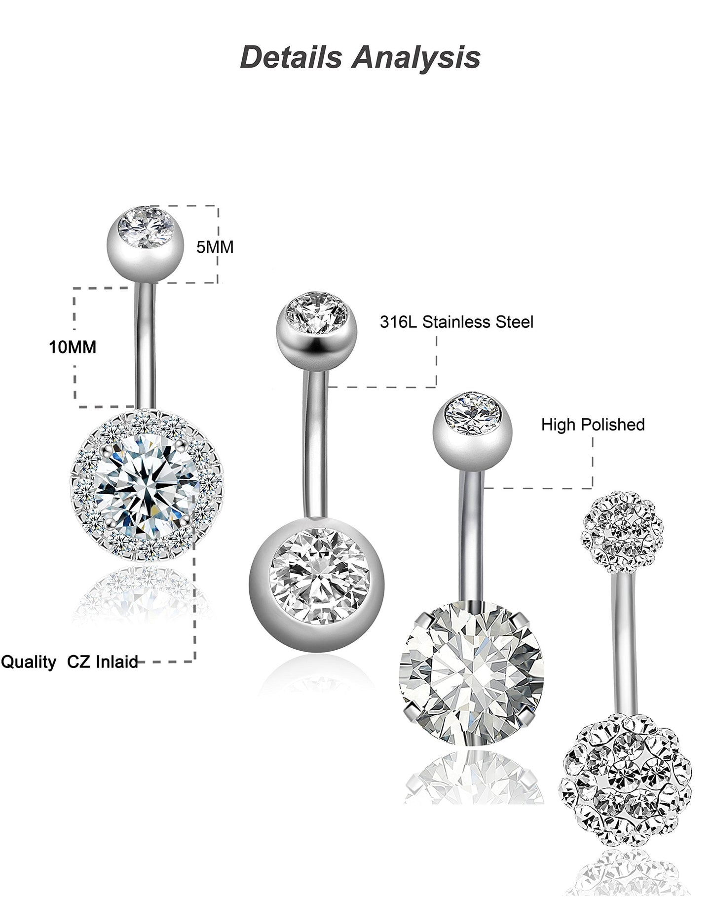 REVOLIA 14G Stainless Steel Belly Button Rings for Women Navel Rings CZ Body Piercing