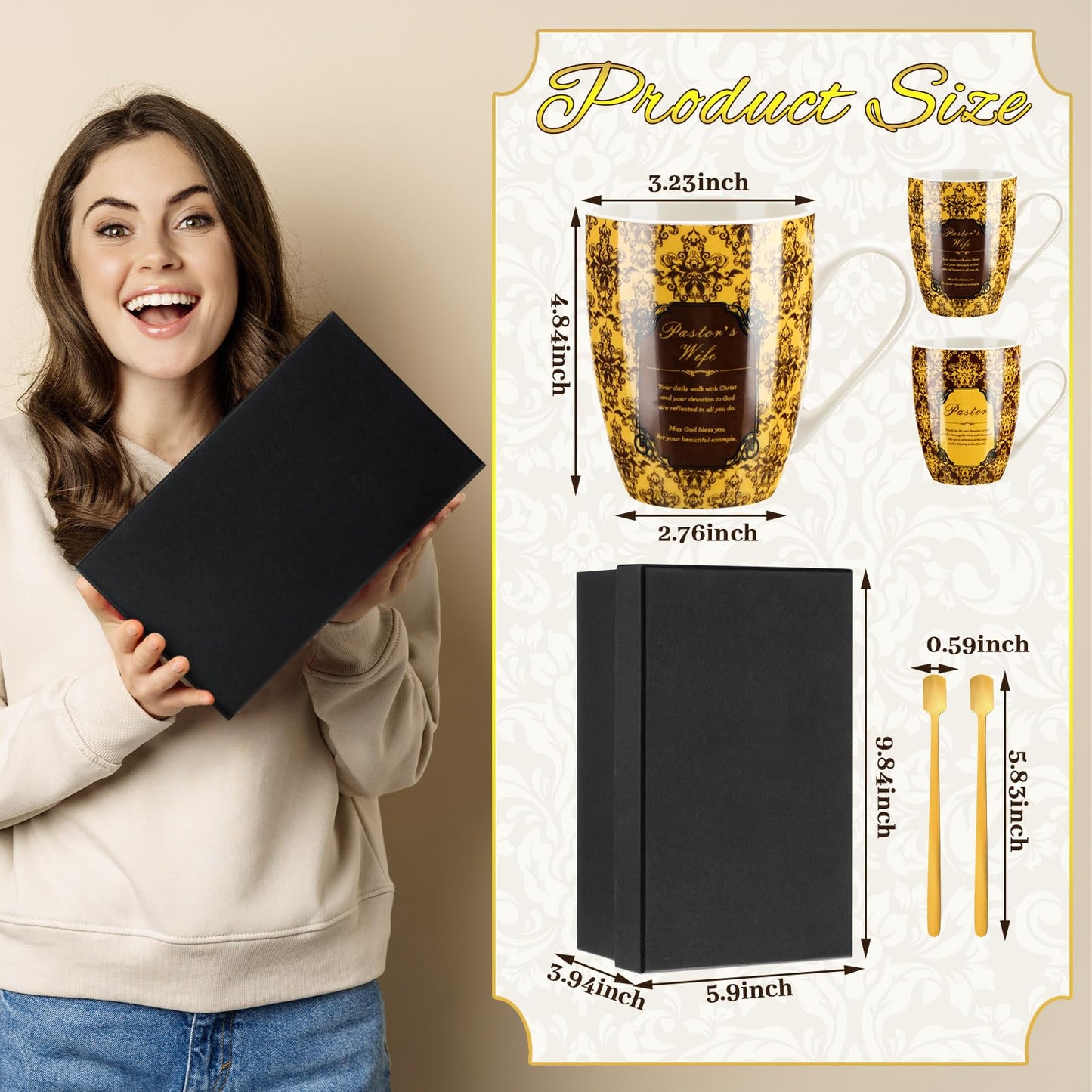Shellwei 2 Sets Pastor Appreciation Gifts Pastor and Wife Stoneware Coffee Mugs with Gift Box Golden Coffee Spoons Pastor Gifts for Men Women Pastor and Wife Appreciation Gifts for Xmas Christian
