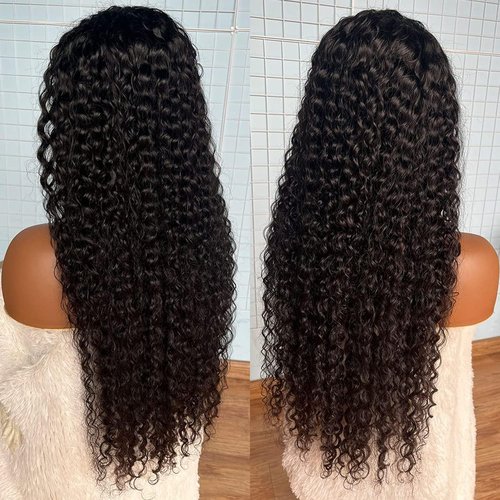 ALLRUN Wear and Go 4x4 Water Wave Closure Wig Human Hair 18 Inch Curly Wig for Black Women Glueless HD Lace Pre-Cut Pre-Plucked Bleached 180% Density