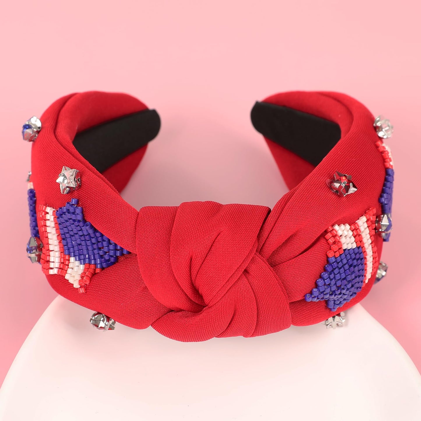 Gmmidea American Flag Star Headband 4th of July Patriotic Accessories for Women Girls Beaded Rhinestone Jeweled Knotted Headband