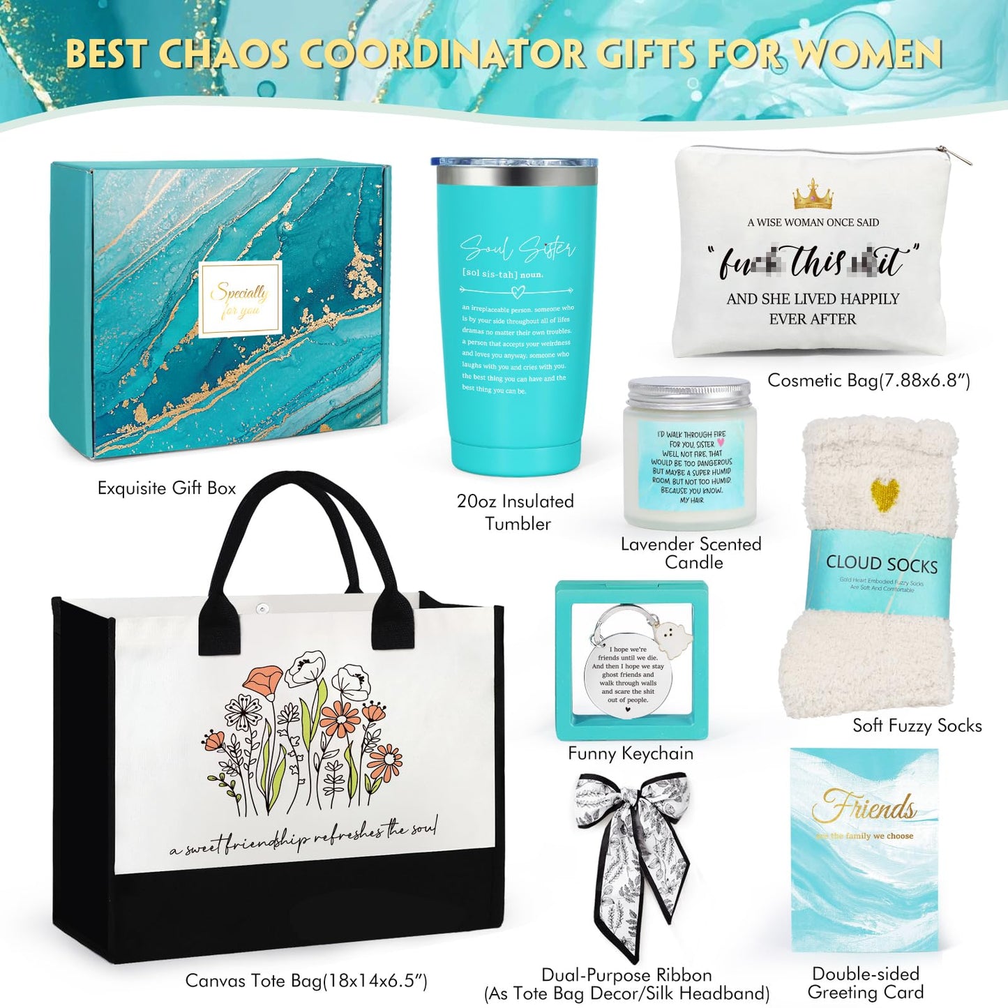 Best Friend Birthday Gifts for Women, Christmas Gift for Woman Friendship Gifts for Women Funny Gift with Tote Bag for Friends Female BFF Bestfriend Work Bestie Her Soul Sister