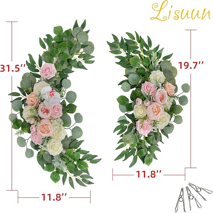 Wedding Arch Flowers, Artificial Floral Decor for Wedding Ceremony & Reception, Standard Size Large Flower Swag Set for Backdrop & Welcome Sign, Pack of 2 (Blush & Pink)