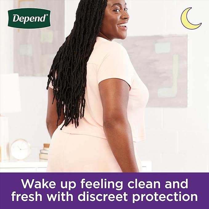 Depend Night Defense Adult Diapers, Incontinence & Postpartum Bladder Leak Underwear for Women, Disposable, Overnight, Large, Blush, 22 Count, Packaging May Vary