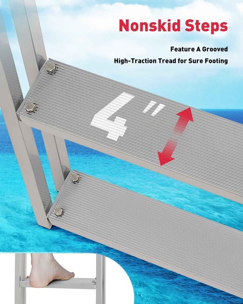 CO-Z 3 Step Removable Dock Ladder, Pontoon Boat Ladder with 350lb Load, Aluminum Swim Ladder with Wide Step & Nonslip Tread, Quick Release Dock Stair for Lake Swimming Pool Marine Boarding