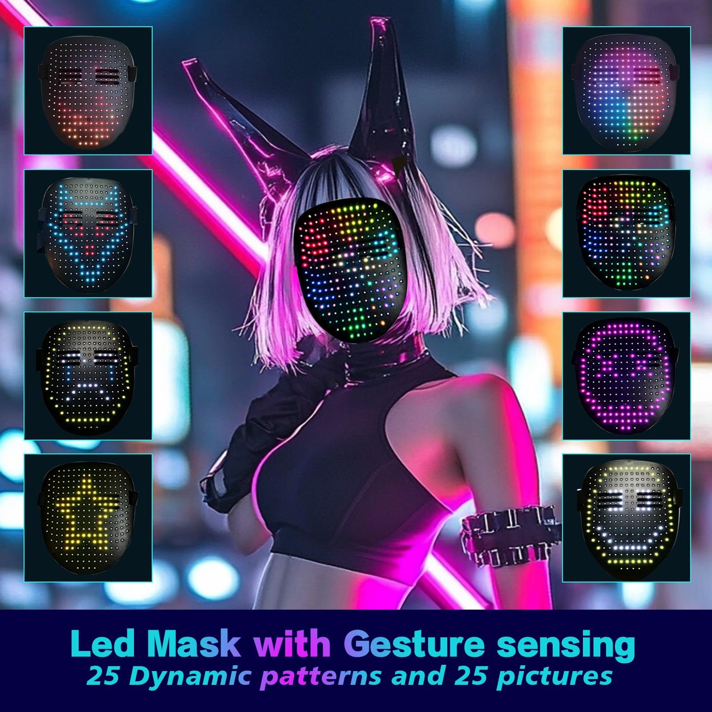 LAIYASHIMAN Led Mask with Gesture Sensing,Light up Masks for Kids/Men/Women,Glow Mask for Halloween Xmas Costume Cosplay Party