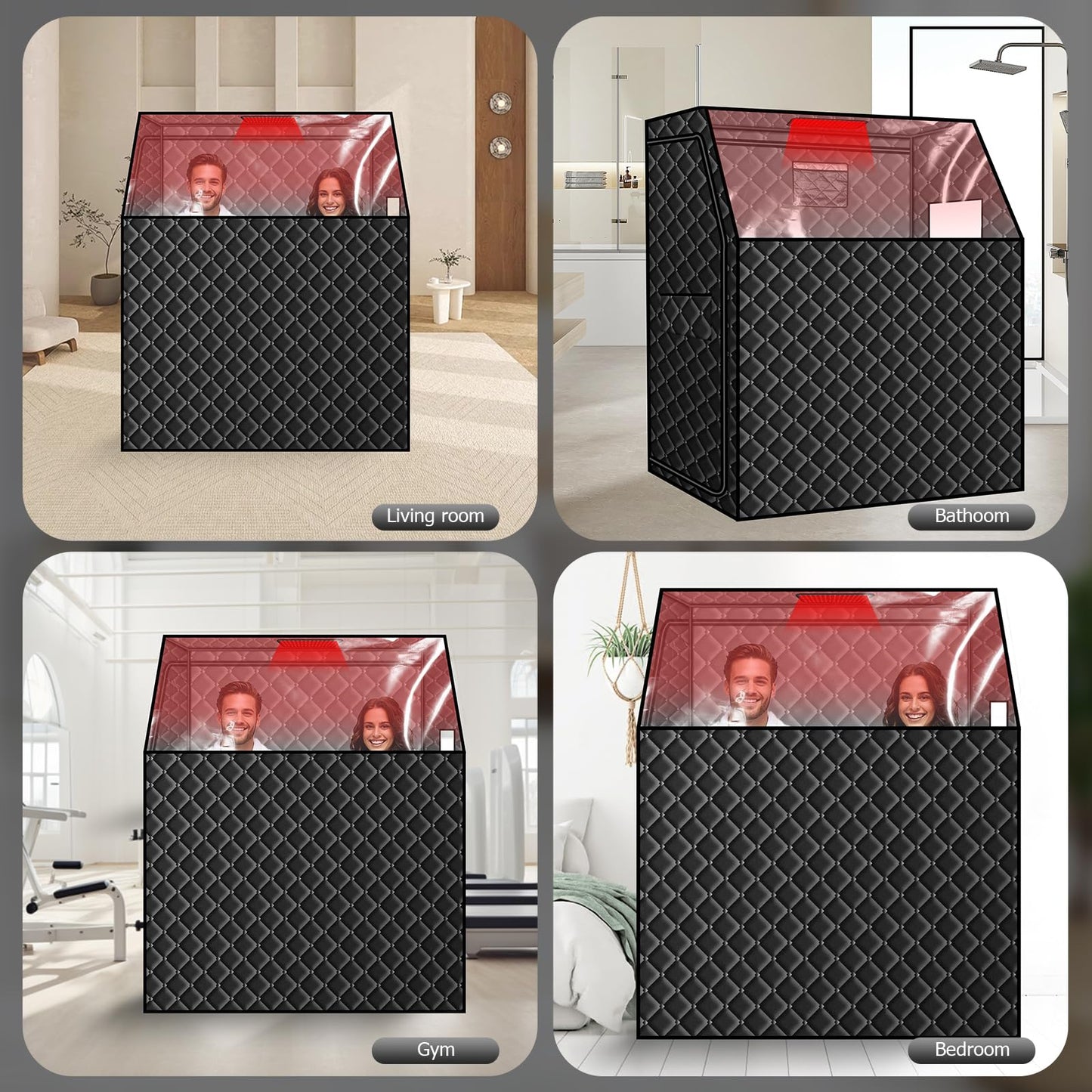 Smartmak Two Person Portable Far Infrared Sauna for Home, Full View X-Large Sauna Box with 660nm Red Light Therapy Lamp, 6 Heaters, Indoor SPA Room for Relaxaion, Remote Control, 2 Big Folding Chairs