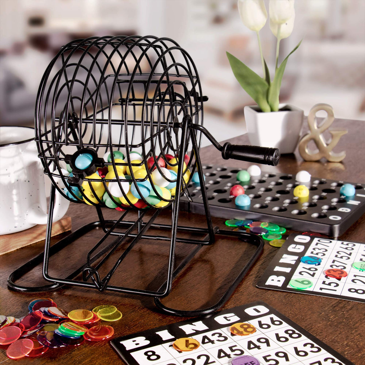 Royal Bingo Supplies Deluxe Bingo Game + Free Expansion Set 50 Premium Cards, 300 Vibrant Chips, 75 Calling Balls, 6” Bingo Cage - Premium Bingo Set for Large Groups and Parties