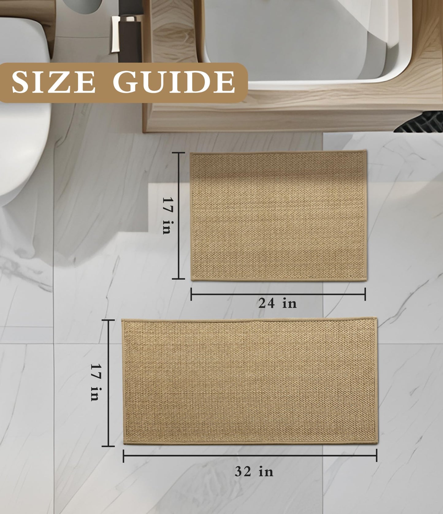 YIHOUSE Bathroom Rugs Sets 2 Pieces, Beige Ultra Thin Bath Mats Fit Under Door, Absorbent Quickly Dry Rubber Backing Braided Bath Mat Set, Non Slip Washable Bath Rugs for Bathroom Floor, Beige