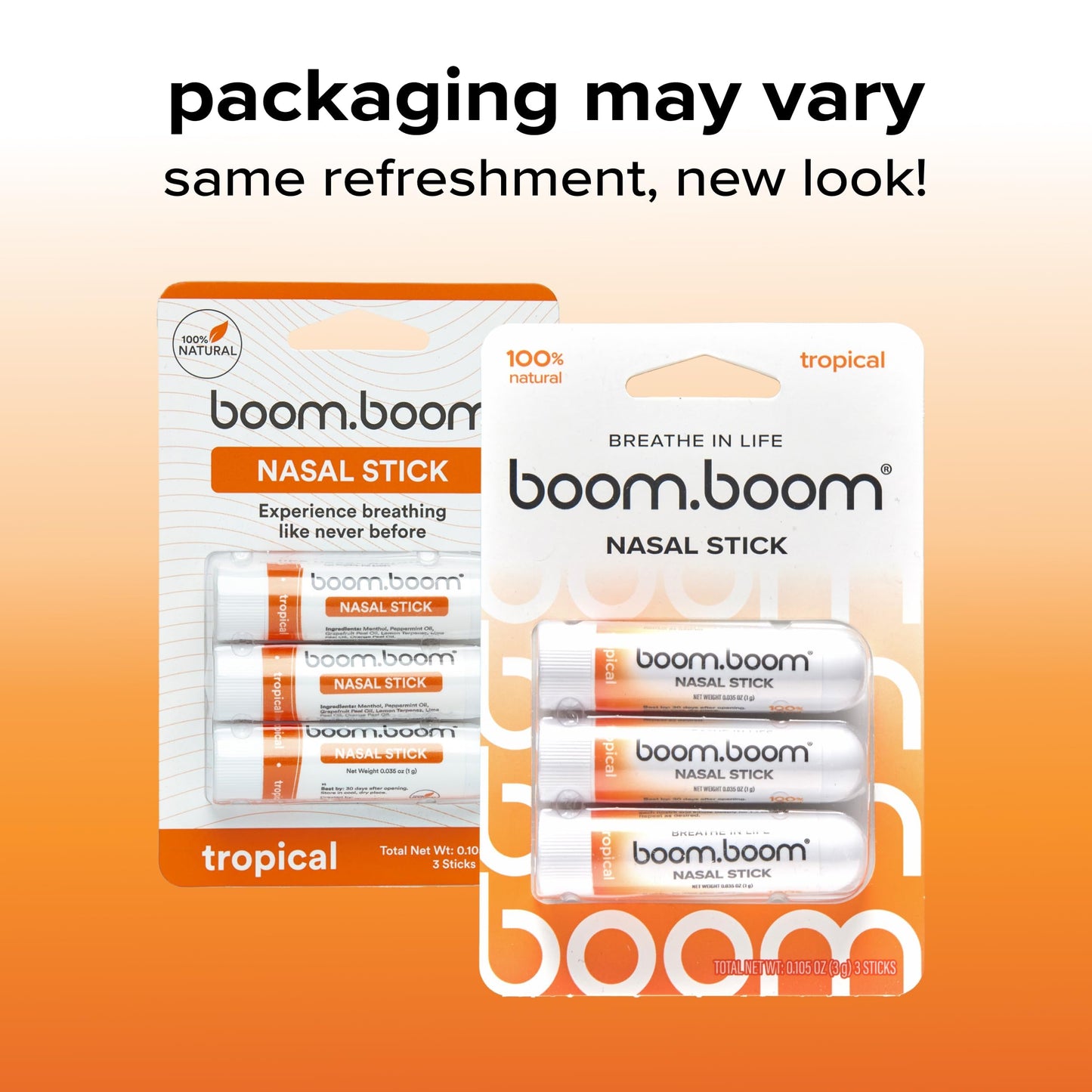 BoomBoom Nasal Stick | Vapor Flow Technology | Cool Refreshing Sensation | Natural Mood Boost | Simple Ingredients | Essential Oils + Menthol Inhaler (Tropical)