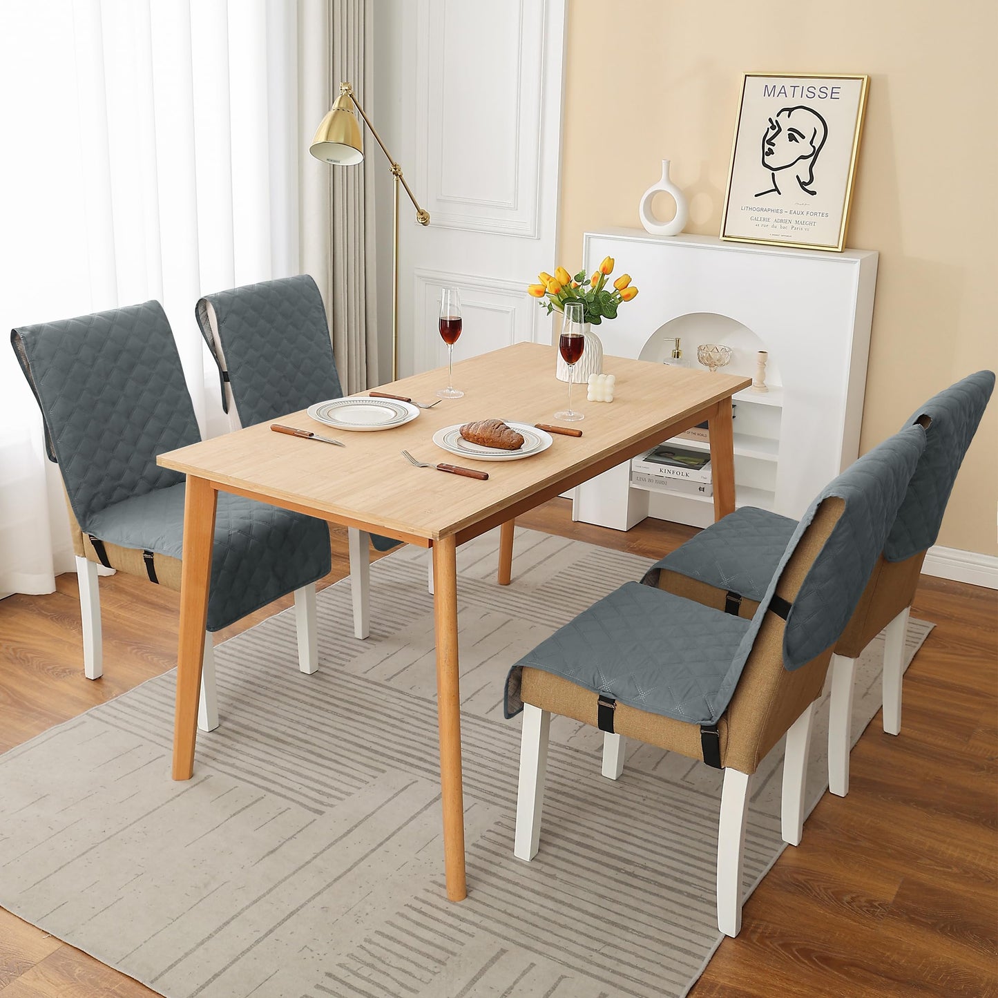 Yonus Waterproof Dining Chair Cover Office Chair Cover Water Resistant Dining Room Chair Cover Kitchen Chair Slipcover Computer Chair Cover with Anti-Slip Buckle (Grey, 1PCS)