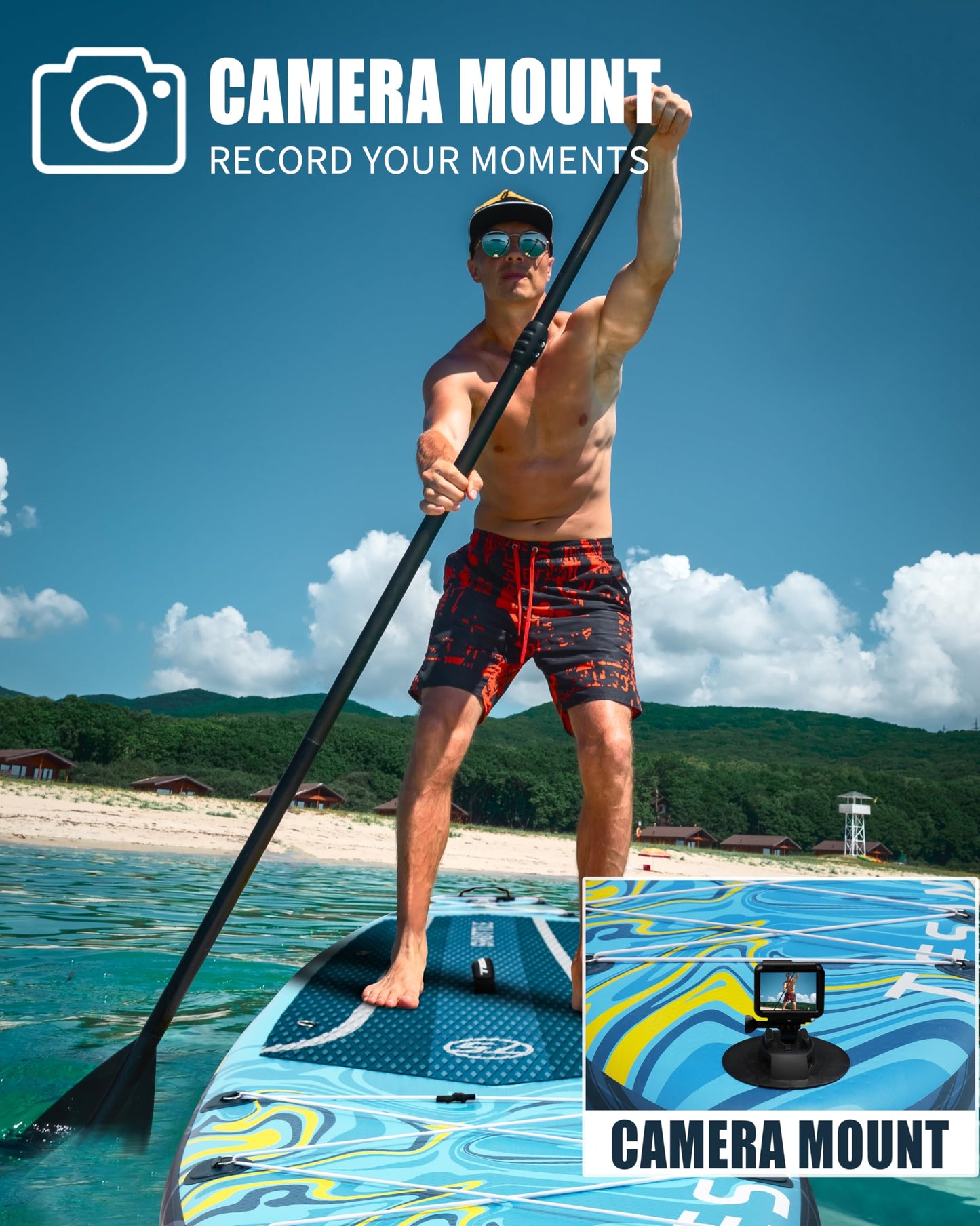 TESAN 11'6x35'' Extra Wide Inflatable Paddle Board,All-Round Ultra Stable Stand Up Paddleboards for 450lb/3 People/Family,Dual Bungees, Camera Mount, 5L Dry Bag,3 Handles,100L Backpack,3PCS Paddle