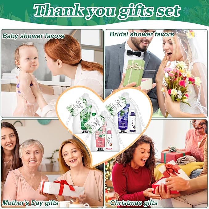 50 Sets Bulk Hand Cream and Bulk Lip Balm, Valentines Day Gifts for Her, Mothers Day Gifts, Bridal Shower Favors for Guests with Thank Card Organza Bags, Wedding Favors, Teacher and Nurse Gift