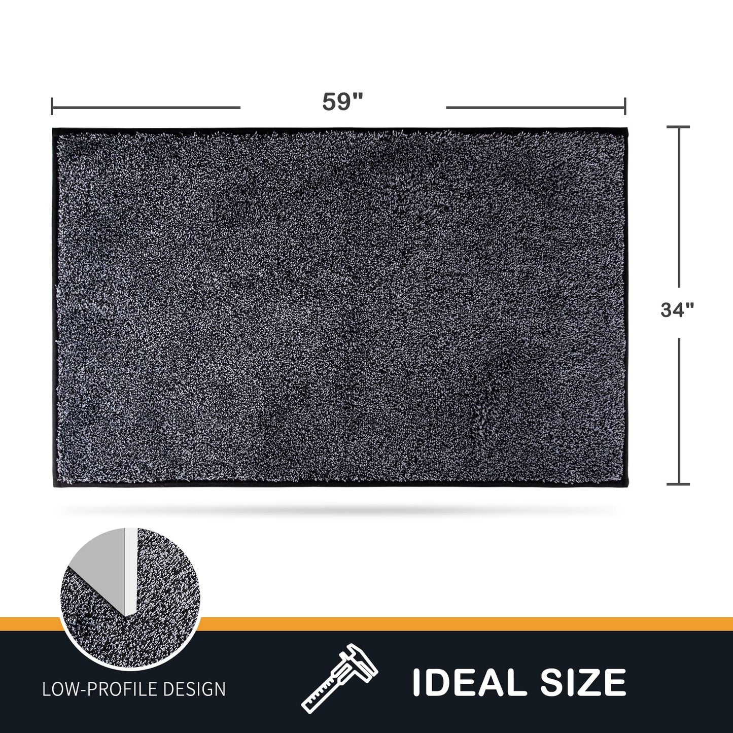 PURRUGS Dirt Trapper Door Mat 34" x 59", Non-Slip Machine Washable Entry Rug, Shoe Scraper, Dog Doormat, Super Absorbent Welcome Mat for Front & Back Door, Muddy Shoes & Paws, Bluish Grey-Black