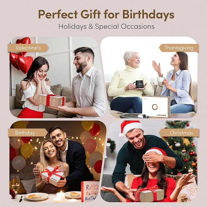 Coffee Mug Warmer Set, ±1°F Precision Temperature Control Smart Heated Mug for Desk, Electric Coffee Warmer with Auto Shut Off & Real-Time Temp Display, Gifts for Men Women, 15oz Ceramic Mug, Beige