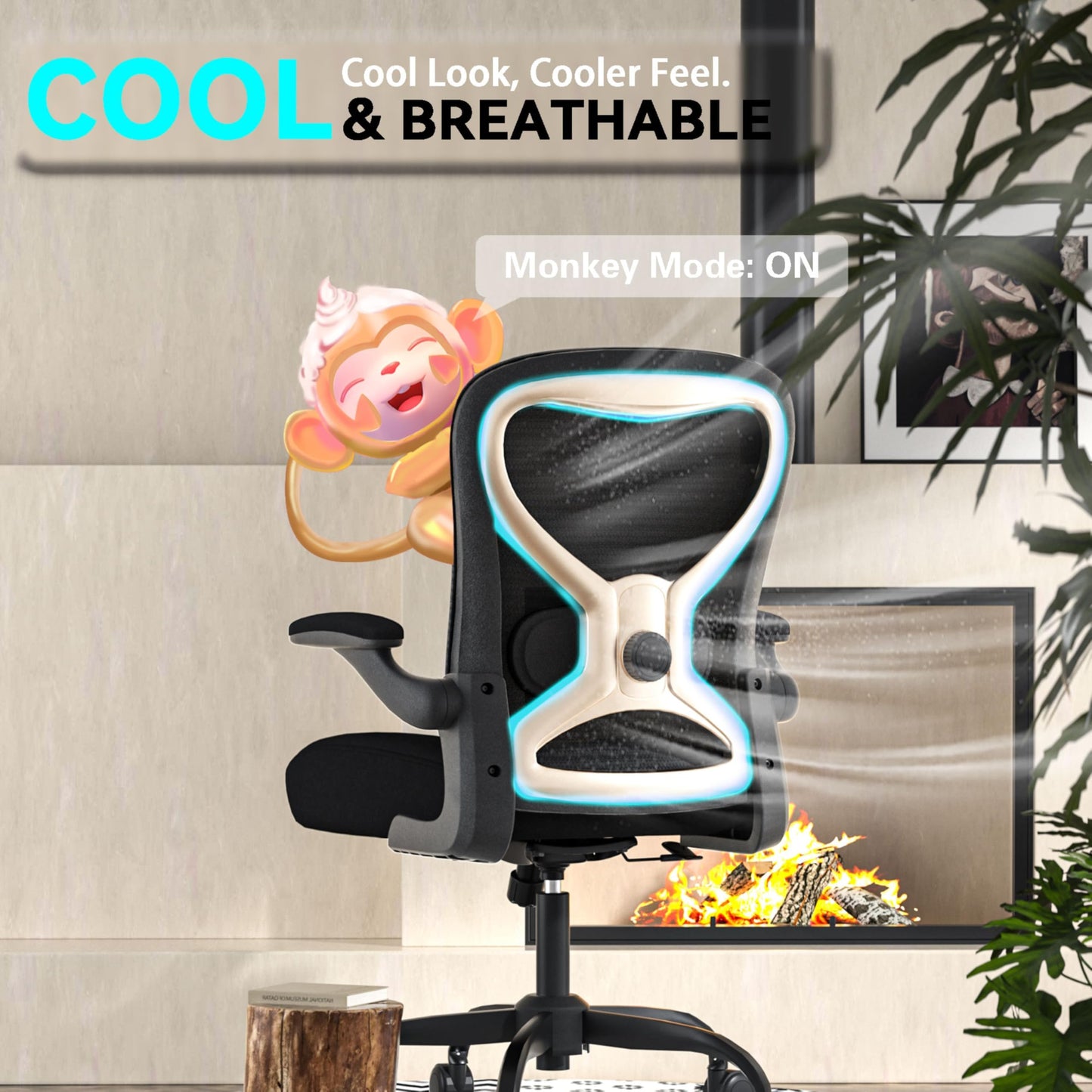 CASASIO Office Desk Chair with Ergonomic Lumbar Support, Extra-Thick Seat Cushion, Flip-up Arms, Breathable Mesh Back, Computer Task Chair for Home Office