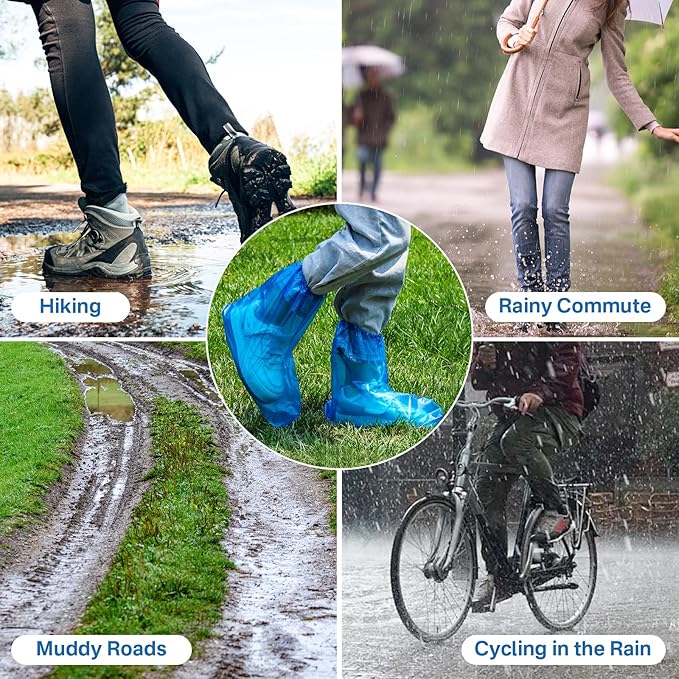 12 Pairs Waterproof Shoe Covers Plastic Boot Covers Disposable Thicker Rain Shoes and Boots Cover Non-Slip,Indoor Outdoor Overshoes for Men and Women