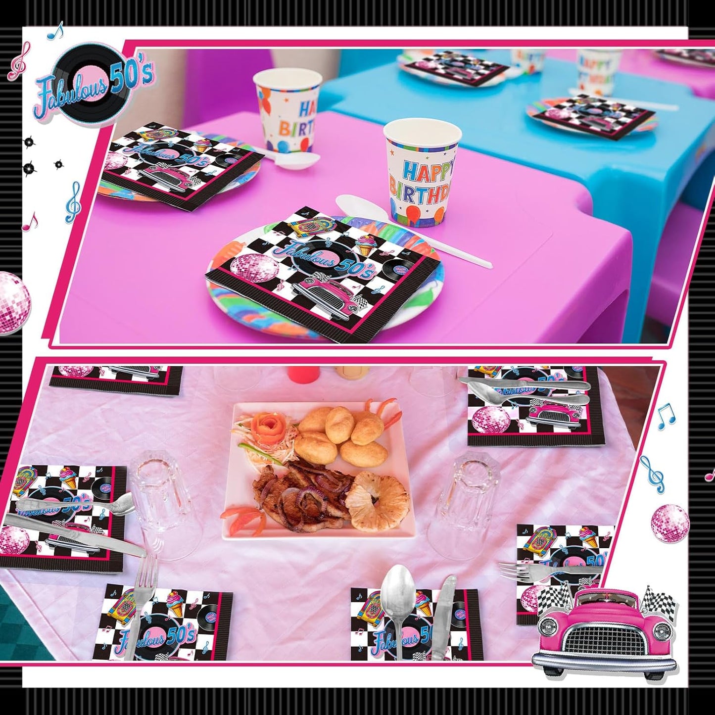 60 Pcs 50s Cocktail Paper Napkins 6.5 x 6.5 Inches Disposable Paper Napkins Dessert Beverage Napkin for Decoupage Luncheon Napkin for Party Wedding Birthday Party