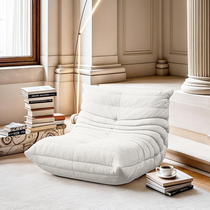 Bean Bag Chair for Adults, Fireside Togo Chair, BeanBag Chairs for Teens with High-Resilience Memory Foam, Non-Slip Base Compressed Floor Lounge Sofa for Living Room, Bedroom, White