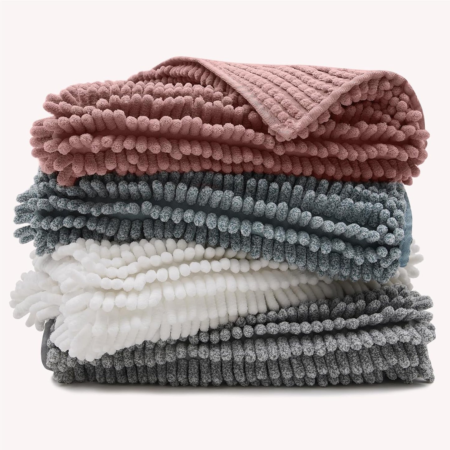 FRESHMINT Chenille Bathroom Rugs Mat 24"x17", Non-Slip Bath Mat for Bathroom Floor & BathTub, Washable Soft Shower Shag Bath Rugs, Durable Fluffy Thick Water Absorbent Microfiber Shower Mat, Rust Pink
