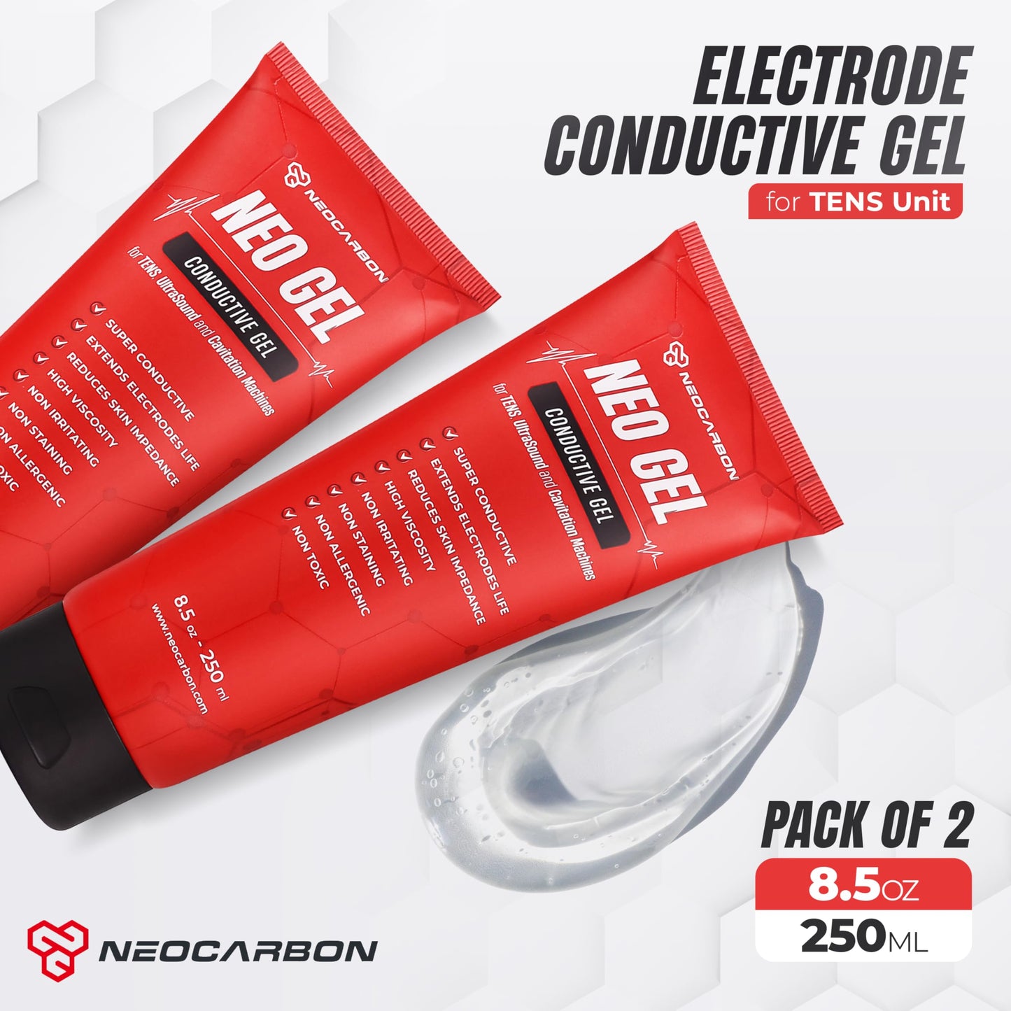 Electrode Conductive Gel for TENS Unit, Doppler Ultrasound Device, Cavitation microcurrent Machine and Replacement Pads, Clear 2 Pack, 250 ml