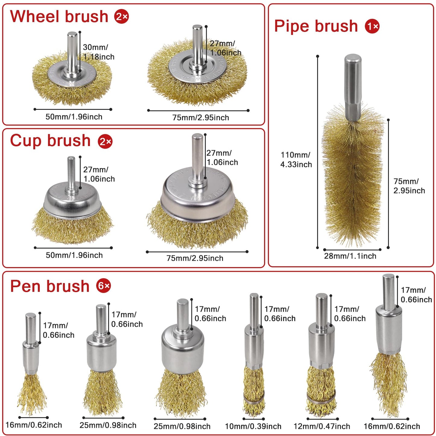 SBGGRL 11 Pcs Wire Brush Drill Attachments-Wire Wheel for Drill Set Carbon Steel Cup & End Brushes with Soft Bristles for Metal Stripping,Rust & Paint Removal,Die Grinder Accessories,1/4" Shank