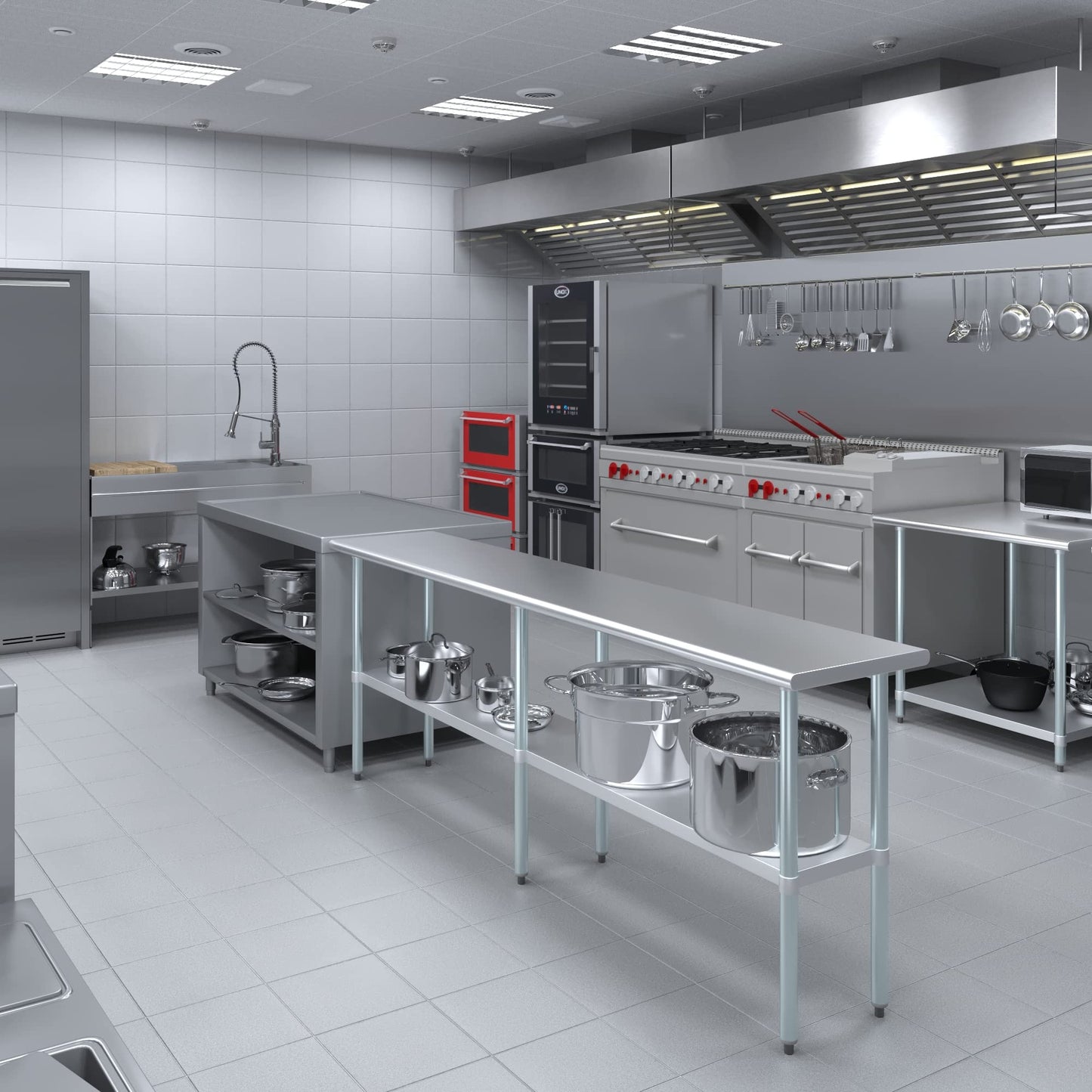 AmGood 18 in. x 96 in. Stainless Steel Work Table | Metal Kitchen Food Prep Table | NSF