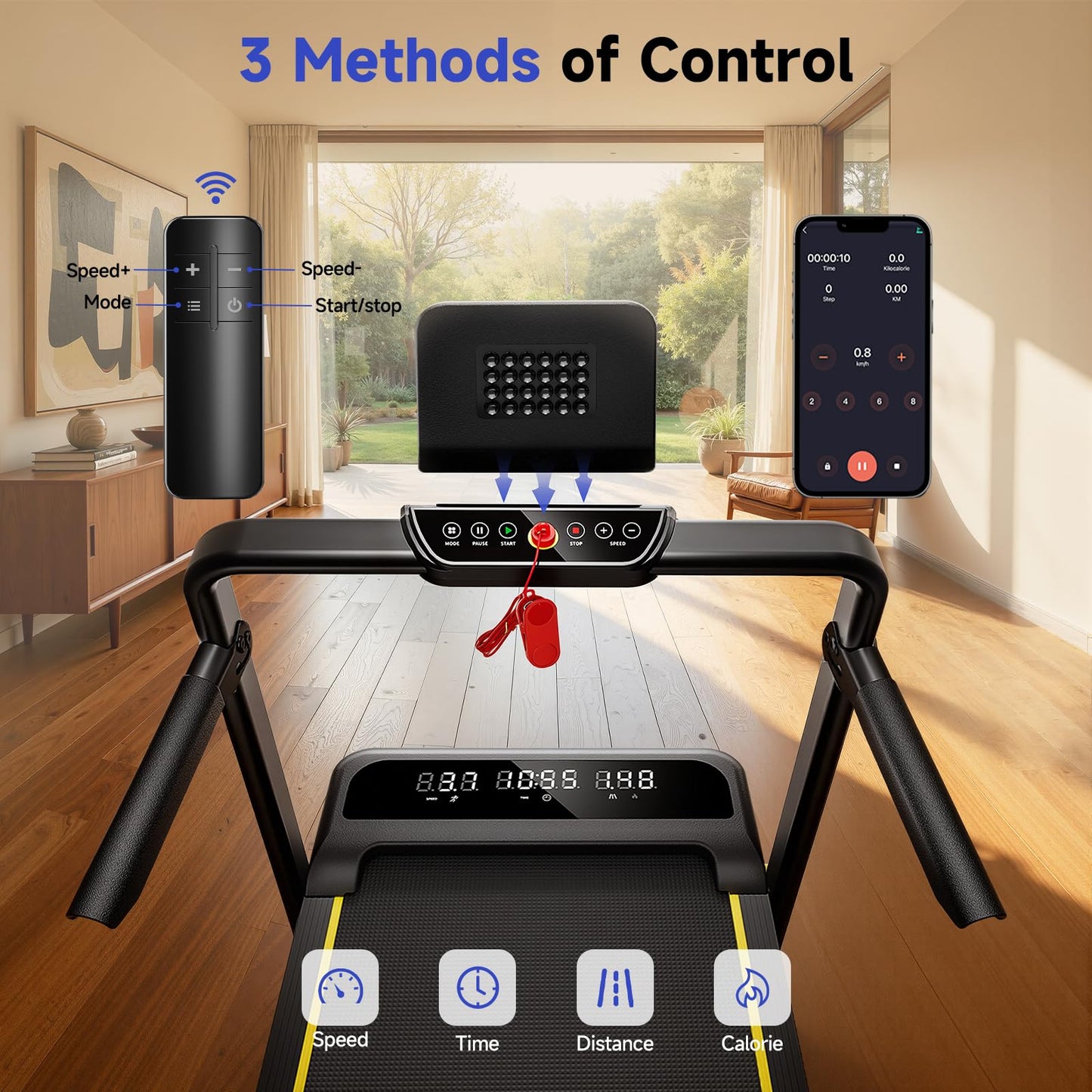 YPOO Foldable Treadmill with Incline, Walking Pad with Handle Bar 3 Level Incline, Portable Folding Treadmills for Home/Office 300 Lbs Capacity, Quiet Desk Treadmill with Remote Control & APP