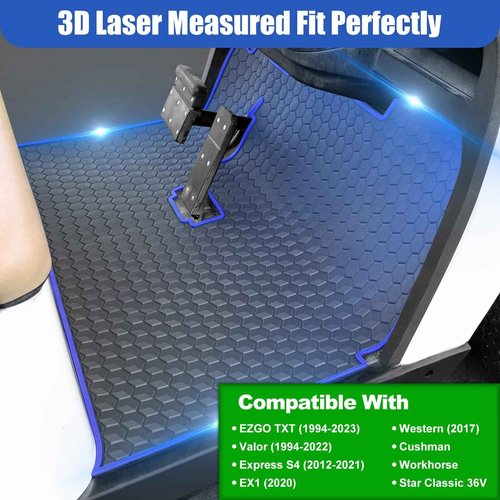 EZGO TXT Golf Cart Floor Mat, Upgraded Non-Slip Improved Full Coverage Liner Mats Unique with 8mm Thickness Rubber, Fits for EZGO TXT (1994+), EX1 (2020), Valor, Cushman Workhorse & Express S4
