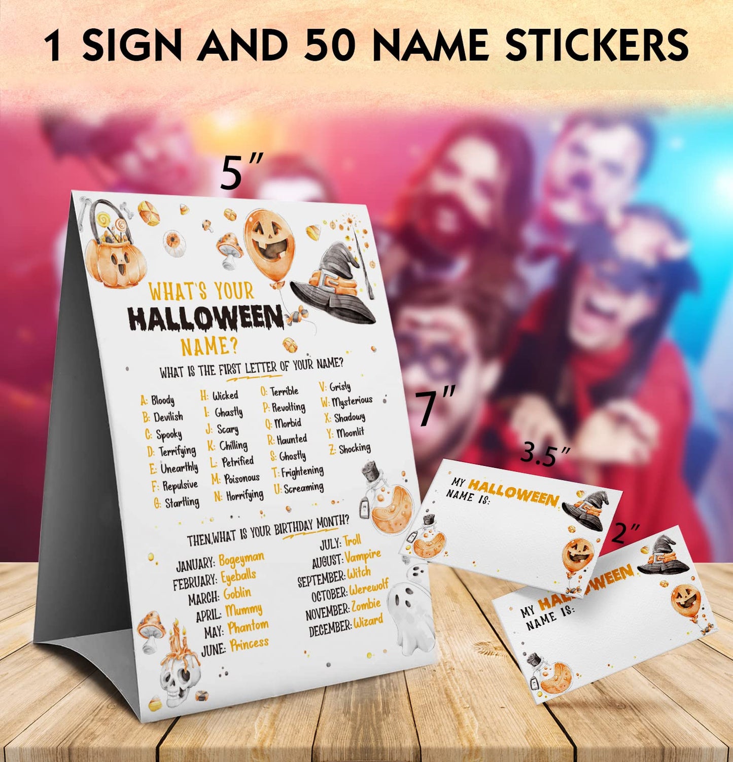 Muruseni Halloween Games Sign - What's Your Halloween Name Game, Halloween Games and Activities for Family, Fall Party Games(3WN)