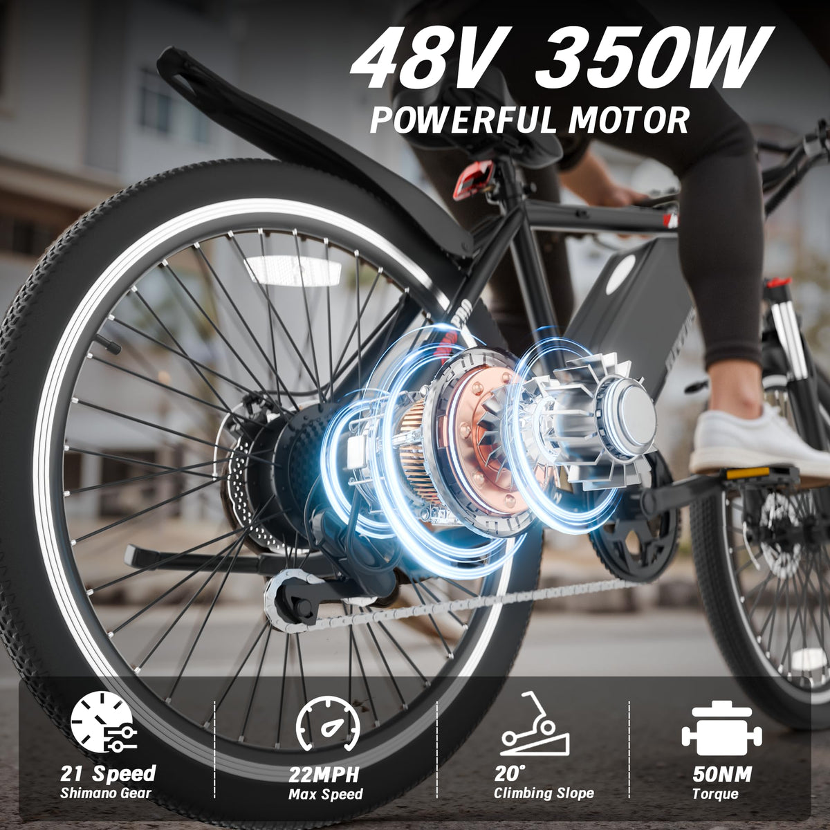 Joyhis Electric Bike for Adults, 26'' Ebike, Up to 20-60 Miles 22MPH Electric Mountain Bike with 48V Removable Battery, Adjustable Stem, Fenders, Lockable Suspension Fork (JA26520:20-30Miles, Black)