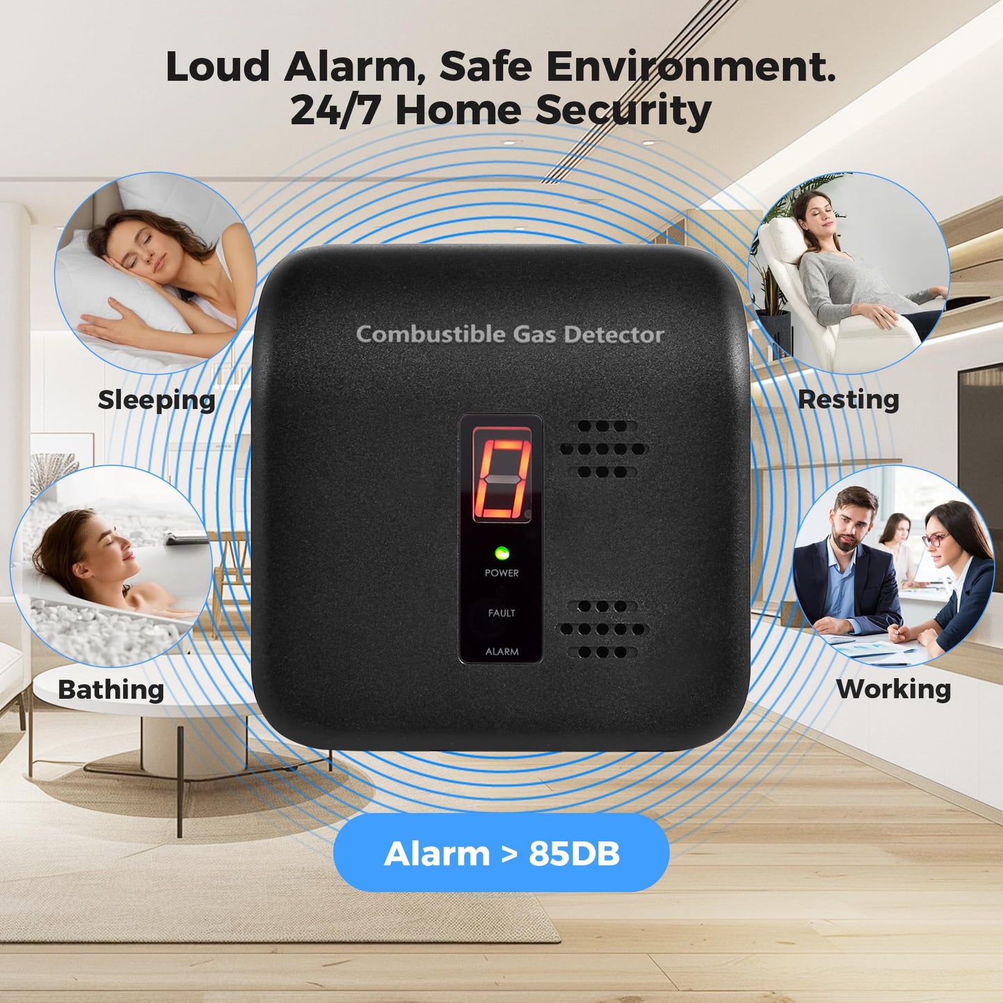 Xalire Plug-in Natural Gas Leak Detector for Home - Sensitive Alarm for Methane, Propane, Butane & LPG in Kitchen, RV Black