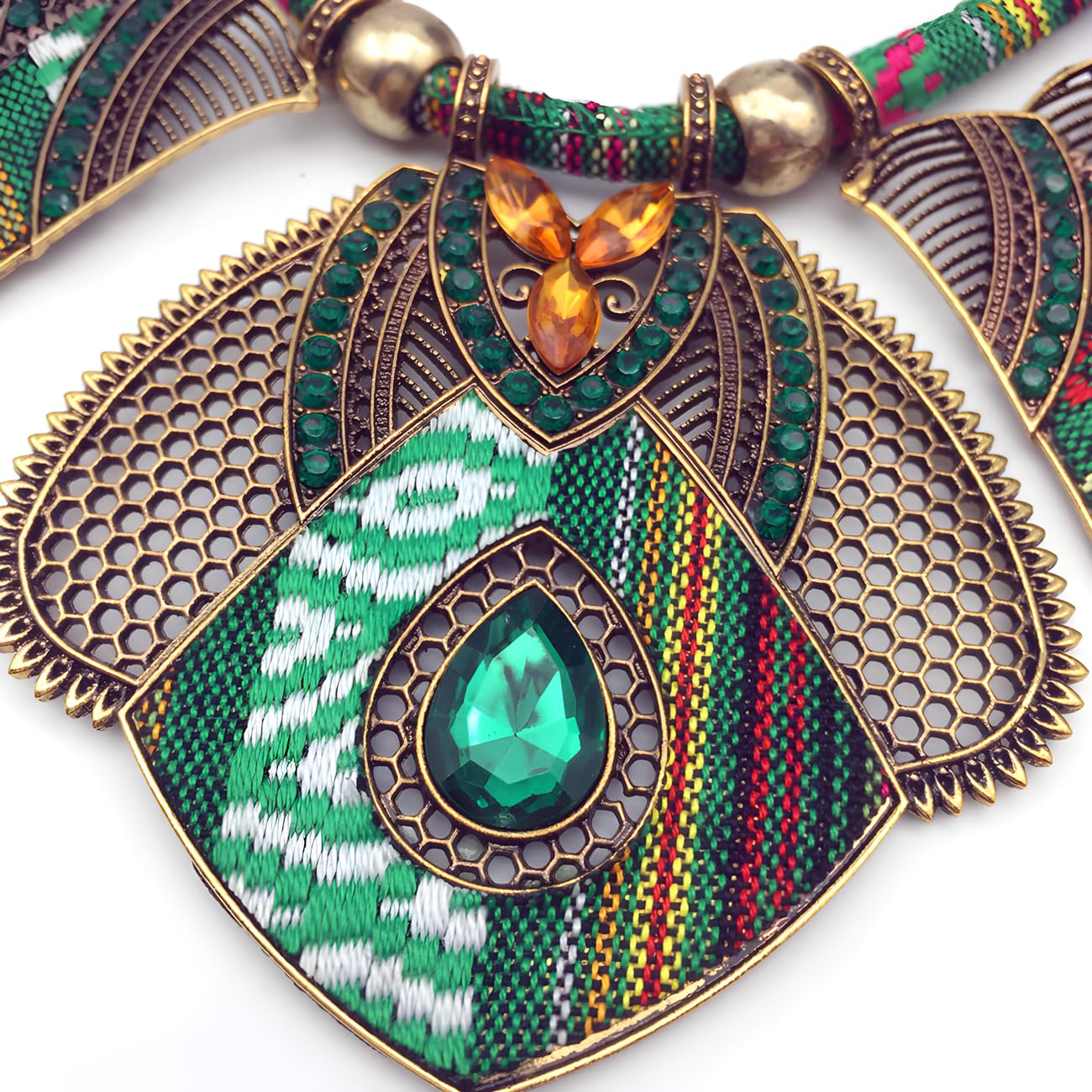 Ethnic Style Chunky Colorful Collar Festival Tribal Beaded Boho Choker Costume Necklace for Women Gift (green 2#)