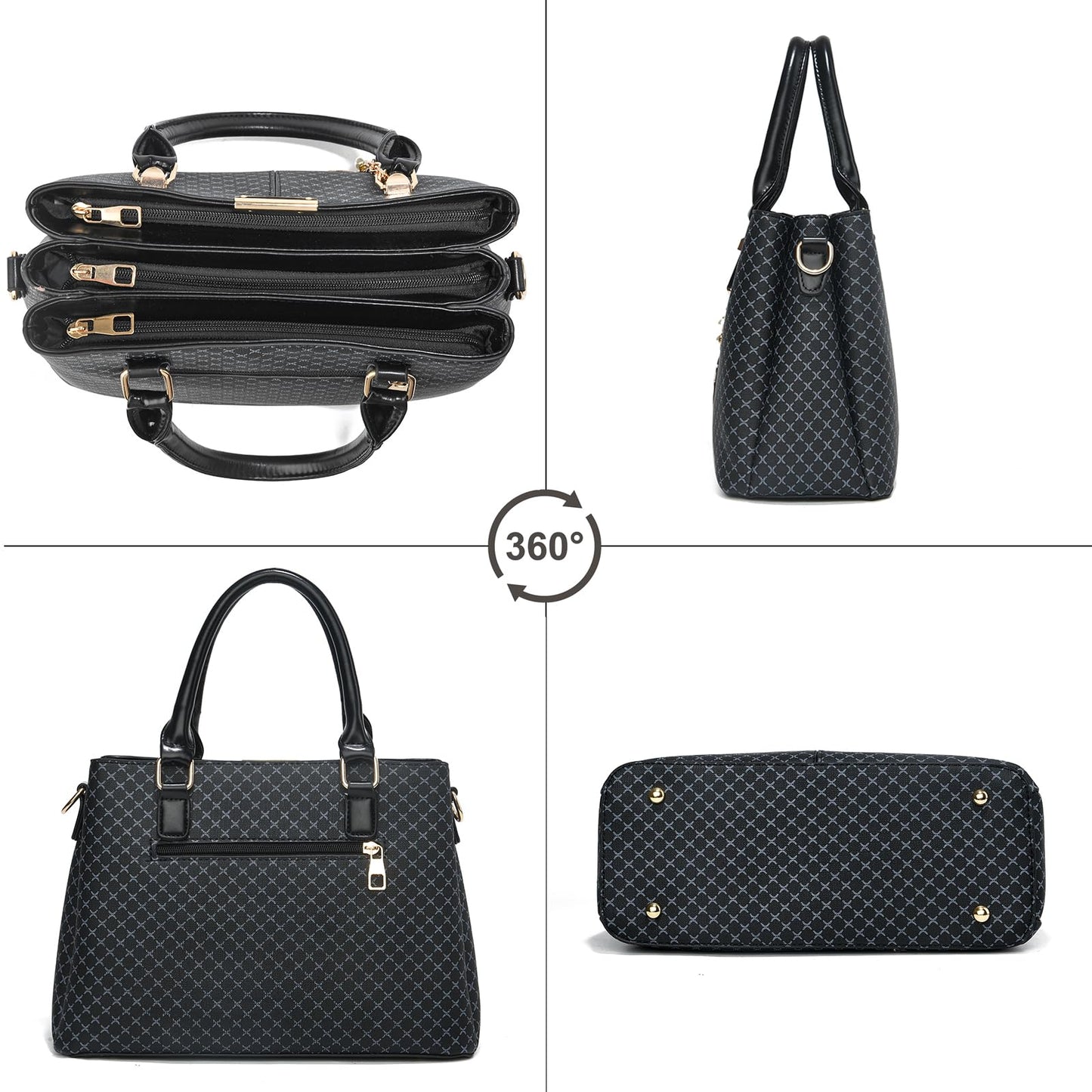 Purse and Handbags for Women, 3 Zip Compartments Tote Bag Designer Shoulder Purse Top Handle Satchel Bags