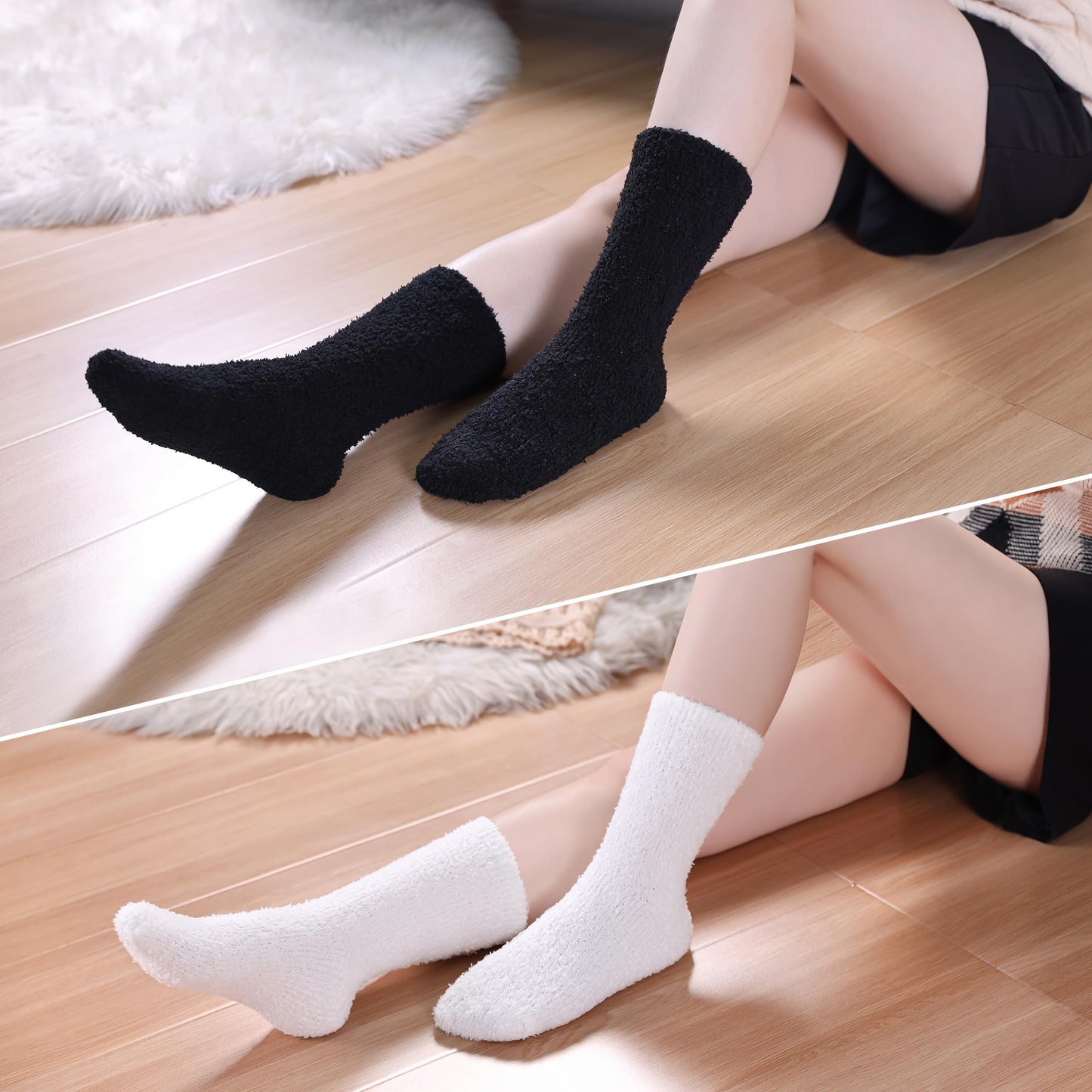 CHOWISH Womens Fuzzy Slipper Socks Super Soft Microfiber Fluffy Cozy Winter Warm Fuzzy Crew Socks (5 Pairs Solid Color-B