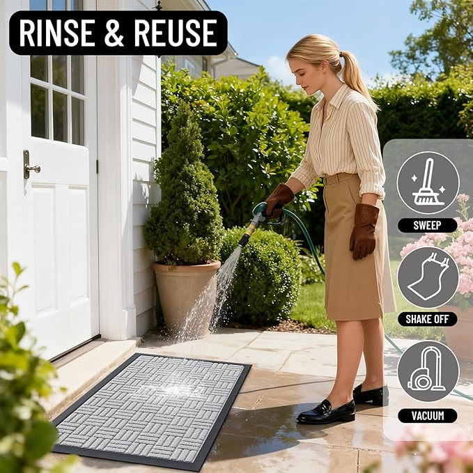OLANLY Front Door Mat Outside Entrance 35x23, Absorbent, Heavy Duty Sturdy Natural Rubber Doormat Indoor Outdoor, Non-Slip, Stain and Fade Resistant, Low Profile Floor Mat for Entryway, Light Gray